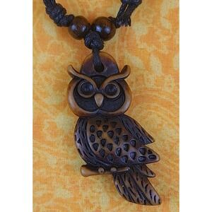 New Adjustable Cord Necklace Brown Owl Design Tribal Pendant Resin 7"-15" Length